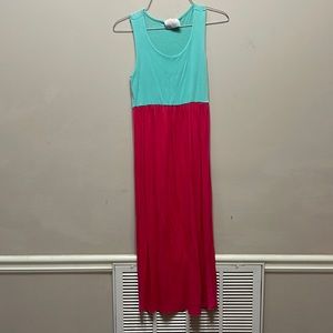 Teal and hot pink dress